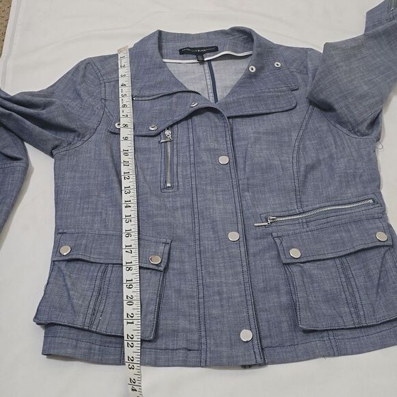 WHITE HOUSE BLACK MARKET Light Blue Lightweight Canvas Moto Jacket Size 10 - Picture 6 of 8